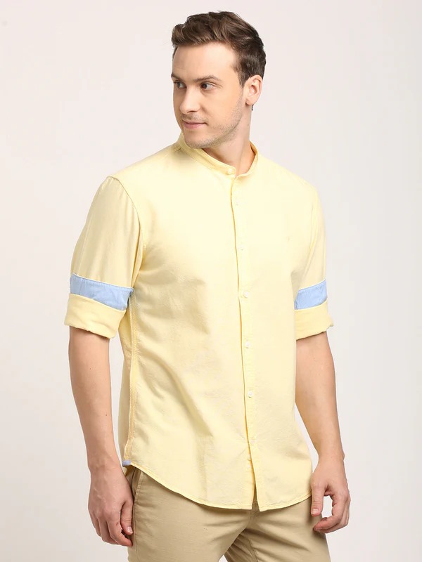 Indian Terrain Men's Regular Fit Full Sleeve Solid Yellow Shirt